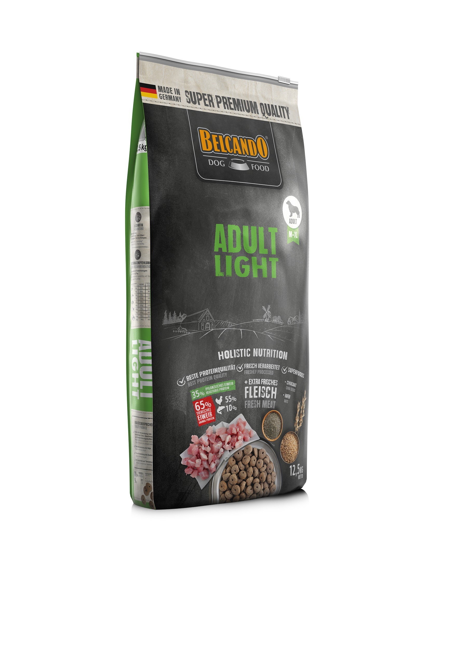 BELCANDO ADULT LIGHT για ενήλικους σκύλους μεσαίων και μεγαλόσωμων φυλών με χαμηλή δραστηριότητα ή υπέρβαρους σκύλους, με φρέσκο κρέας πουλερικών 12,5kg